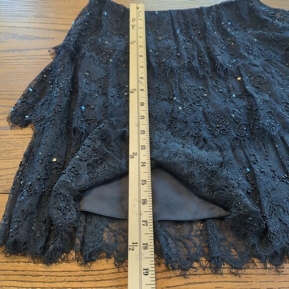 Mary Bays Black Beaded Lace black Skirt Sz 4 Tiered Fringe Hem Party Evening - Picture 10 of 10